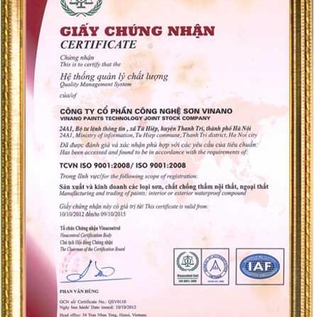 Sơn Visun đón nhận tiêu chuẩn chất lượng ISO 9001:2008